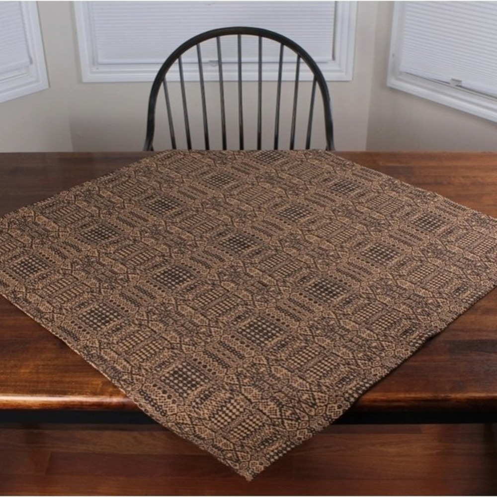 Primitive Colonial Birmingham Coverlet Table Square 36" x 36" Black & Nutmeg NEW